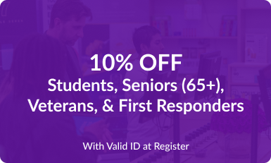 10% Students, Seniors (65+), Veterans, & First Responders